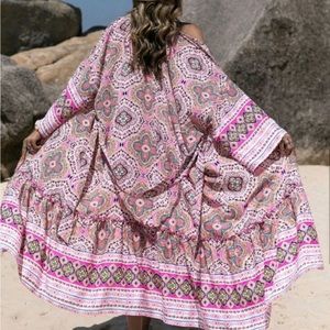 Floral Kimono wrap pink beautiful print belted beach coverup XL NWT